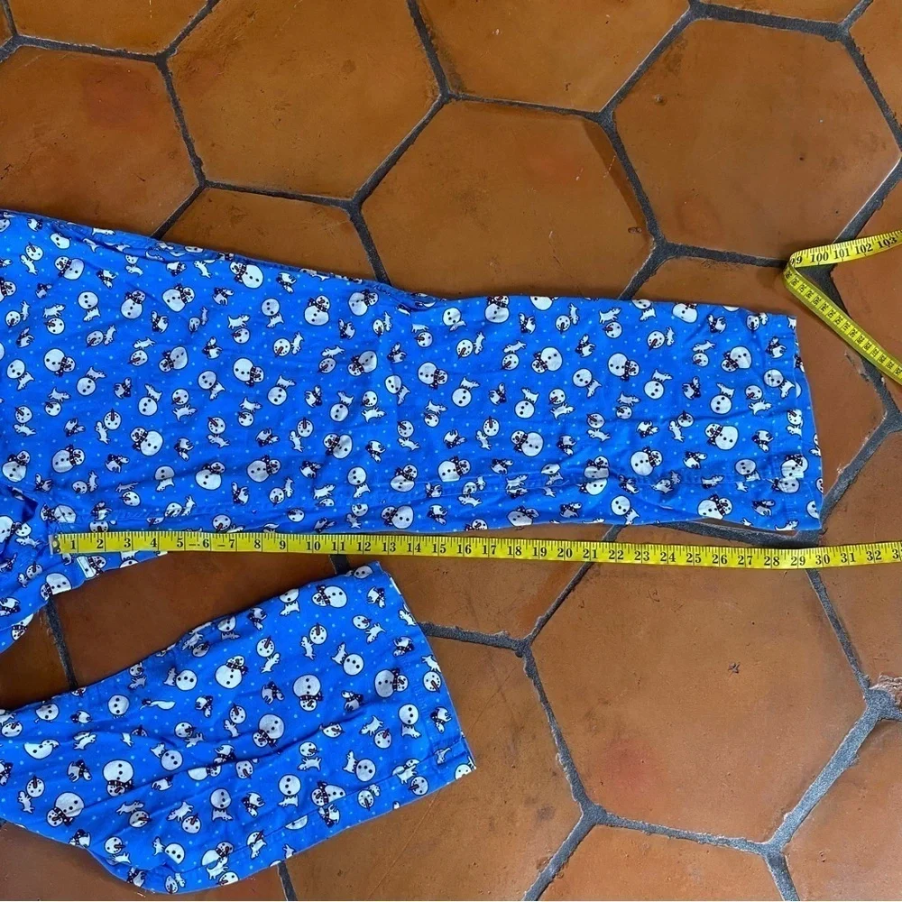 Womans XL (18-20) Lands End Blue Snowman Holiday Pajamas Set Pants Top Flannel